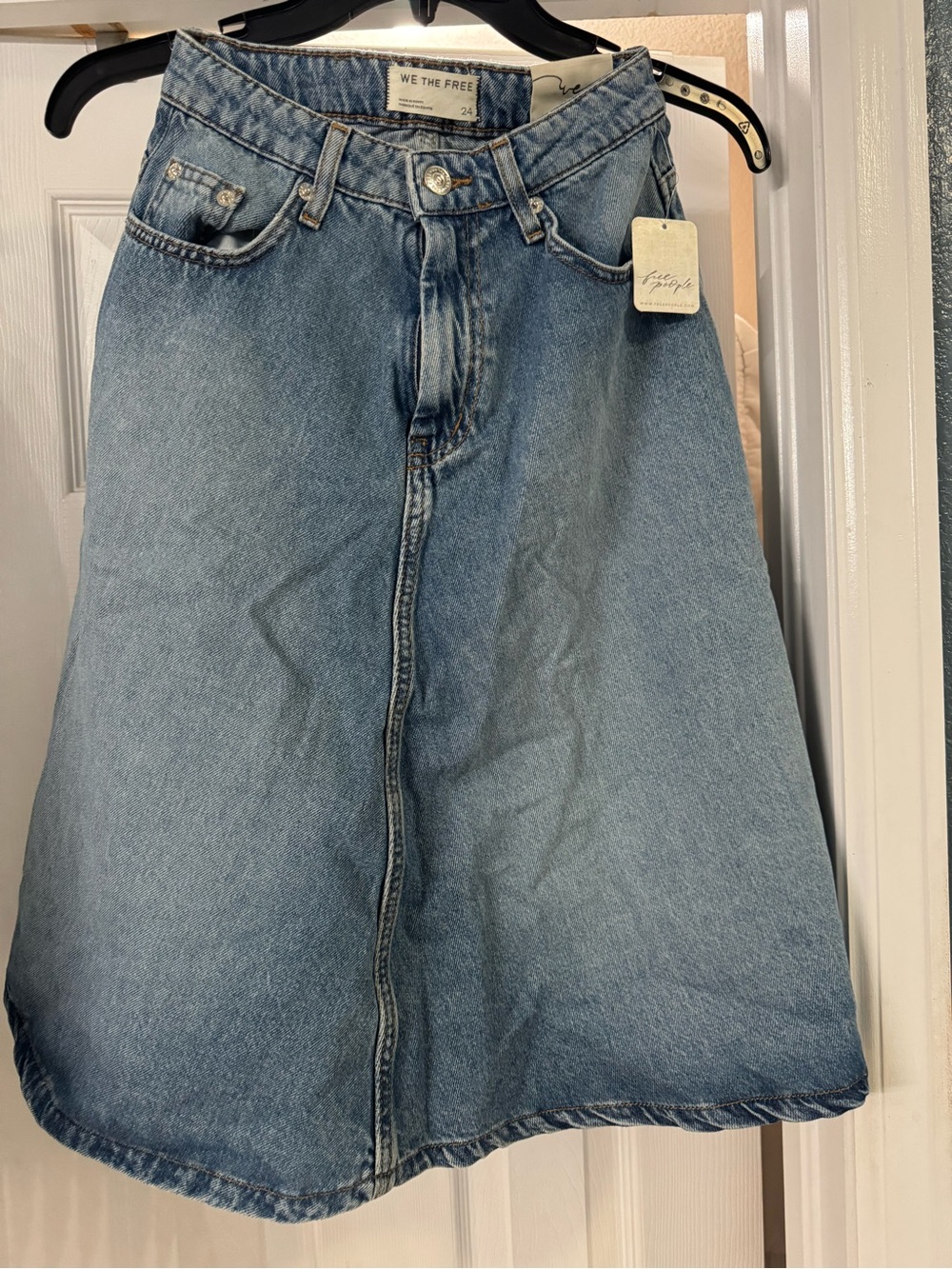 We The Free Light Blue Denim Flared Skirt